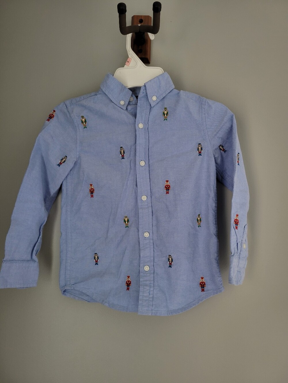 Janie And Jack Boys Button Down Dress Shirt Size 5 Blue Christmas Nutcracker...
